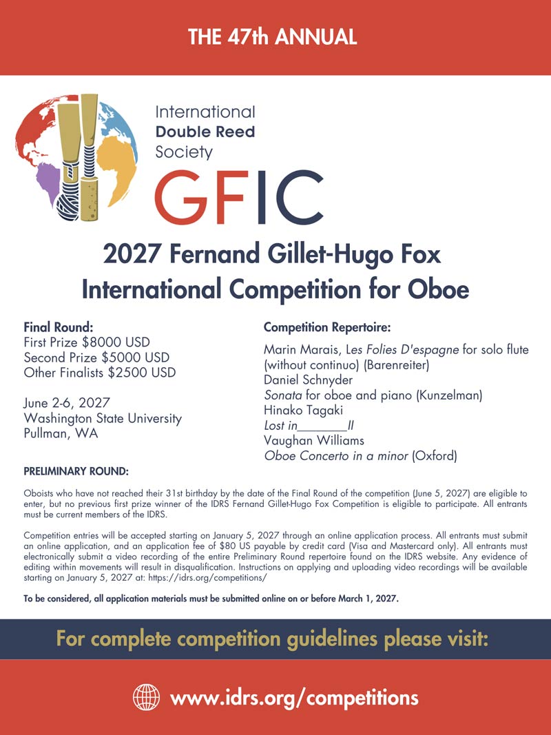 2027 Fernand Gillet-Hugo Fox International Competition for Oboe